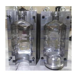 Amin PET blow mould halves for a rectangular bottle